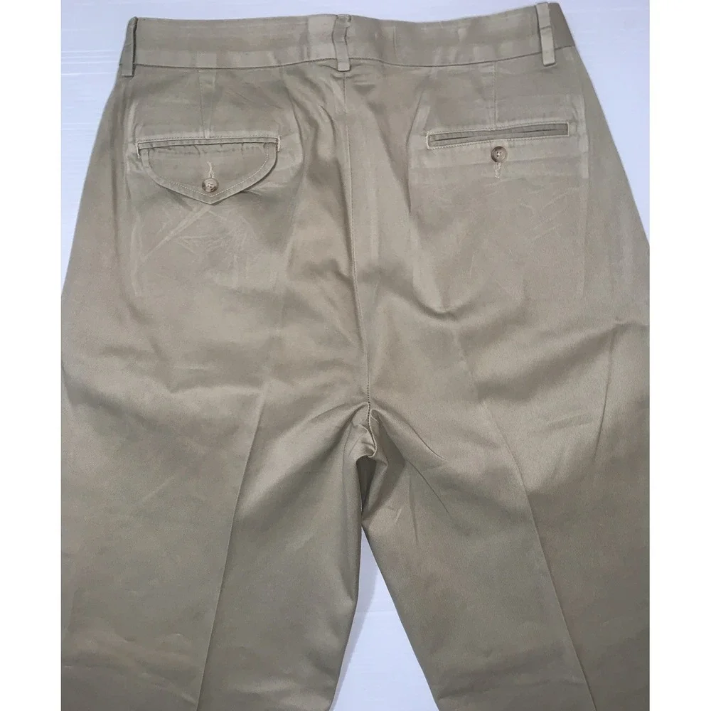 VINTAGE Polo Ralph Lauren Pants Mens 33x30 Double Pleated Chino Beige Preppy